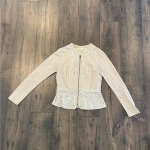 Mystree Women Oatmeal Full Zip Jacket with Lace Accents